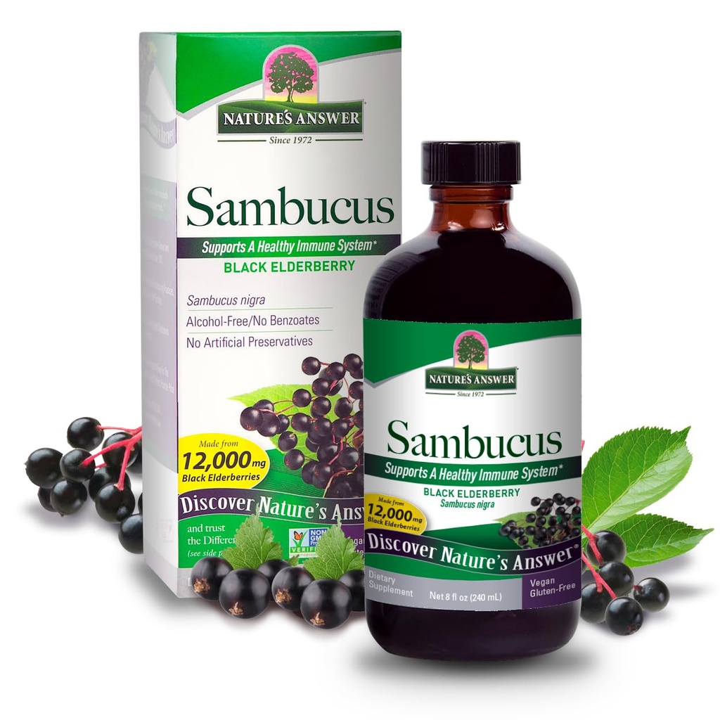 自然之答 Sambucus 长老 Berry 提取 Syrup 8 Ounce (3 Pack) – 每日免疫支持 – 包装抗氧化剂 – 家庭友好 – 荧光季节维护者