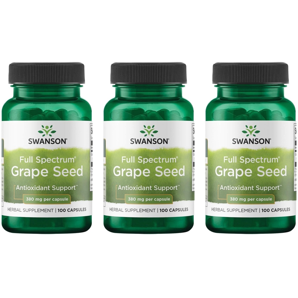 Swanson Grape种子 抗氧化剂 自由基 健康血压支持 多酚 OPCS 草药补充 380 mg 100 Capsules(3包)