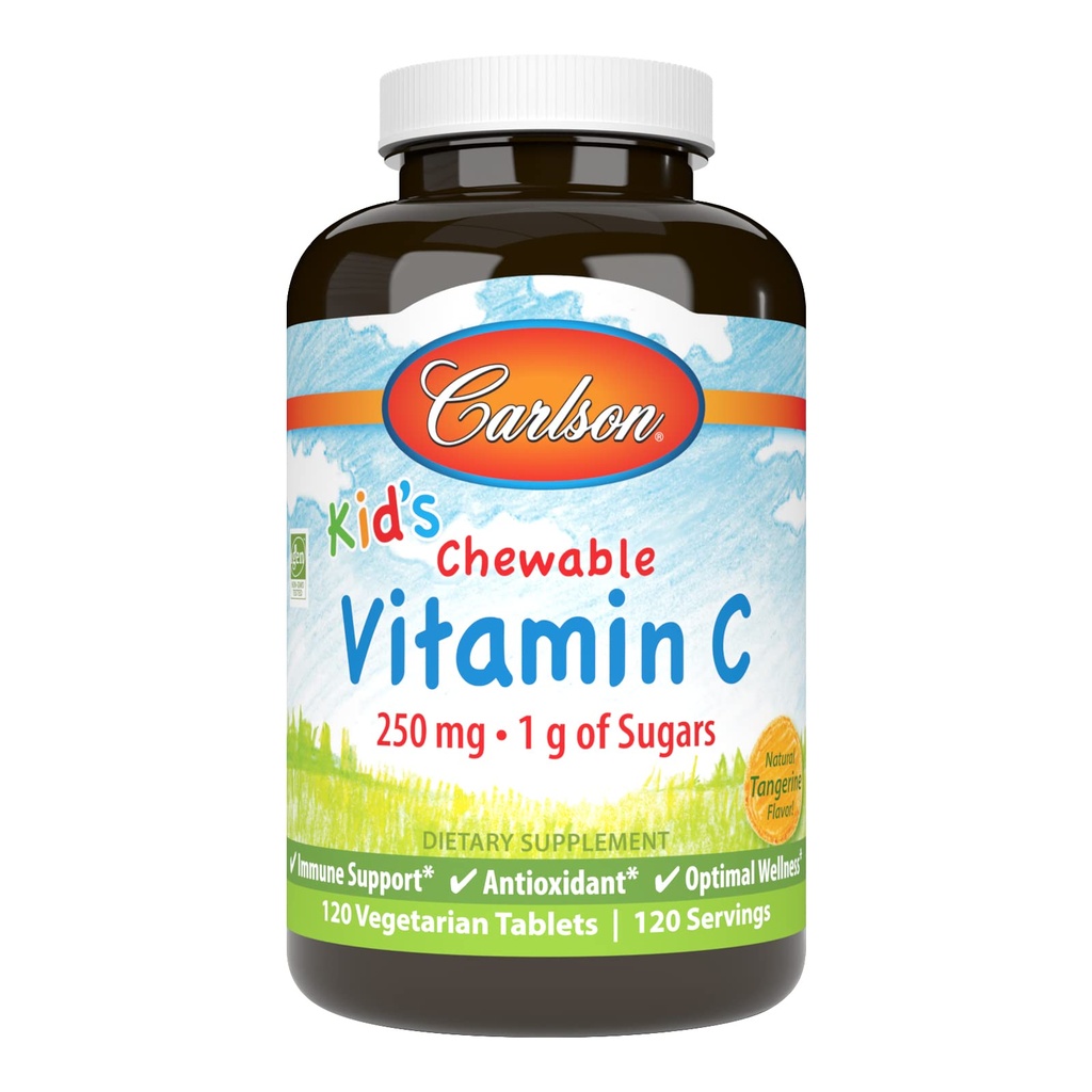 Carlson - Kid的可嚼维生素C,250毫克,1克糖,免疫支持和最佳健康,抗氧化剂,丹哲,120个蔬菜片