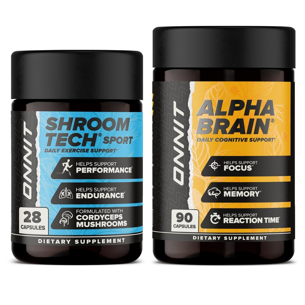ONNIT Premium Alpha Brain Bundle - 聚焦、集中和记忆+运动、能量和心血管性能的Shroom Tech Sport(28个Counter)的诺诺氏大脑补充剂(90个Counter)