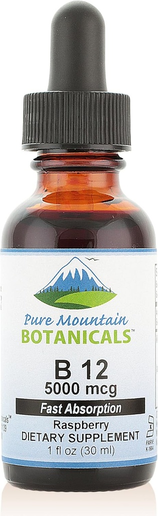 纯山植物学 B12 维生素 5000 mcg – Kosher B12 与天然贝里花瓶一起在1oz瓶中滴入