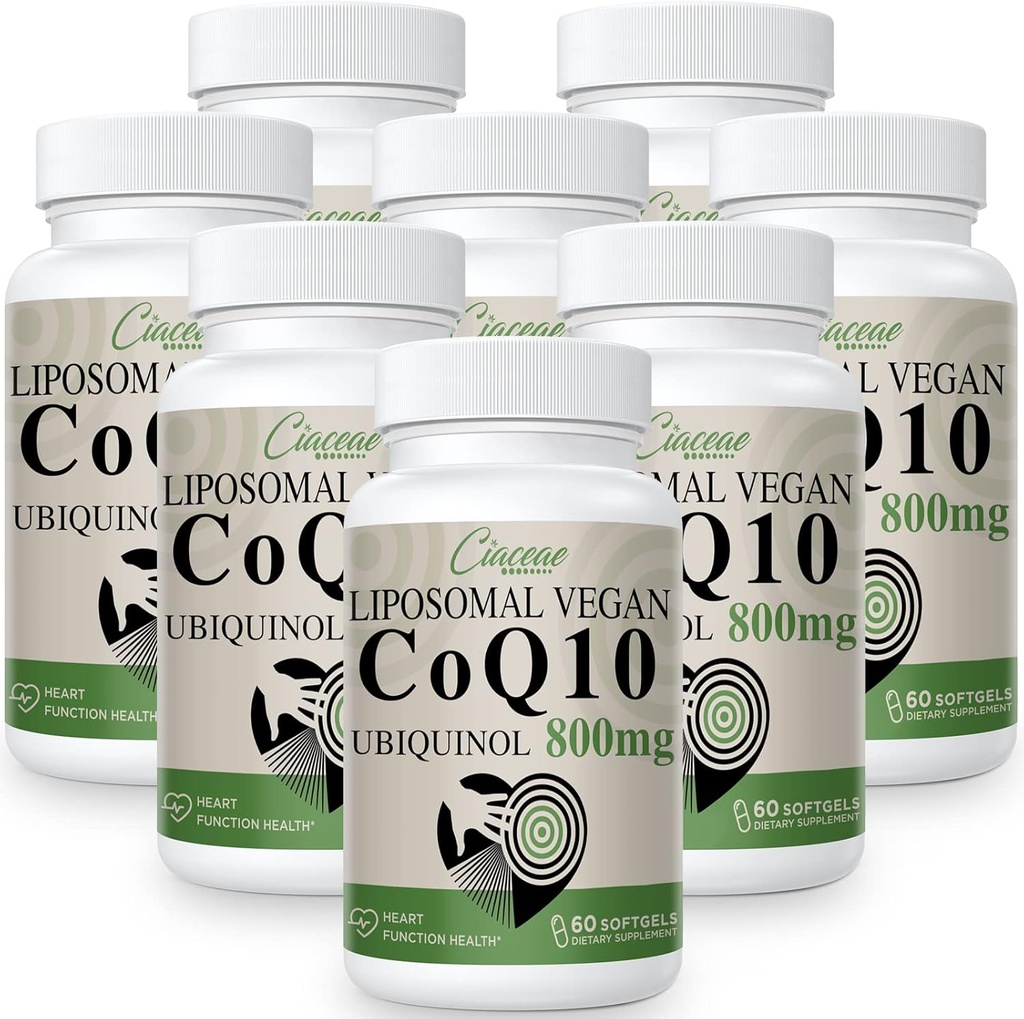 Liposomal CoQ10 800mg Ubiquinol Softgel, Max 吸收 Ubiquinol Coenzyme Q10, Ubiquinol CoQ10 抗氧化剂补充剂,心脏功能与能源生产,纯CoQ10 800mg, 480 Vegan Softgels