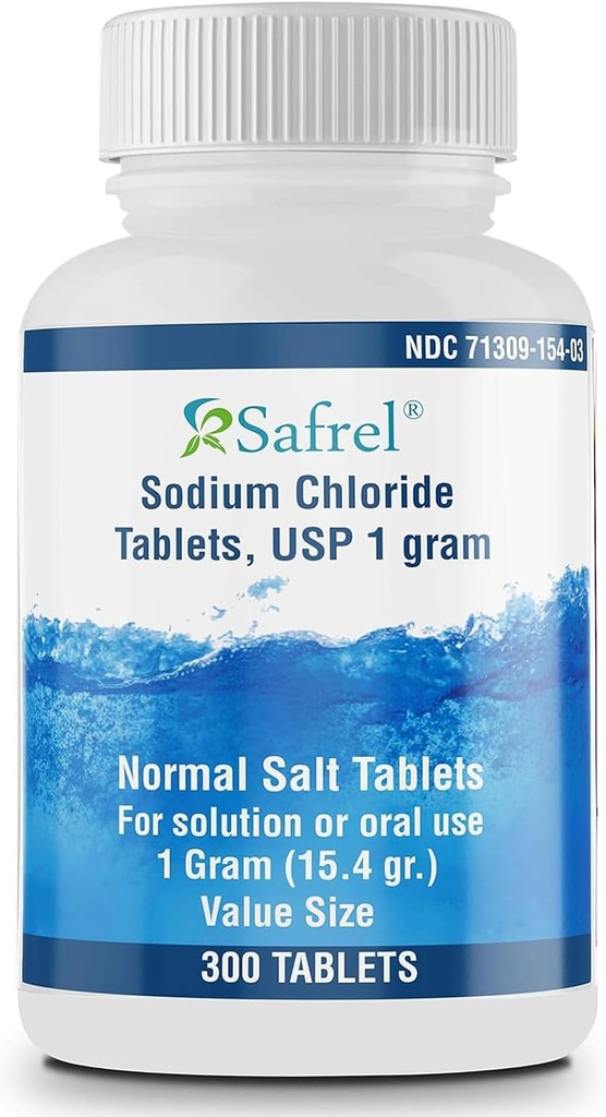 Safrel Sodium 氯化钠片 1 gm, USP 普通盐片 | (15.4 gr.) | Electrolytes Repleiner 水分饮料(300 count (Pack of 1))