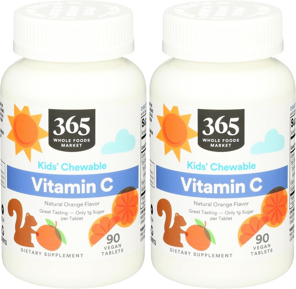 365 由全食品市场,儿童基本必需品 Chewable Vitamin C, 90 Counter (Pack of 2).