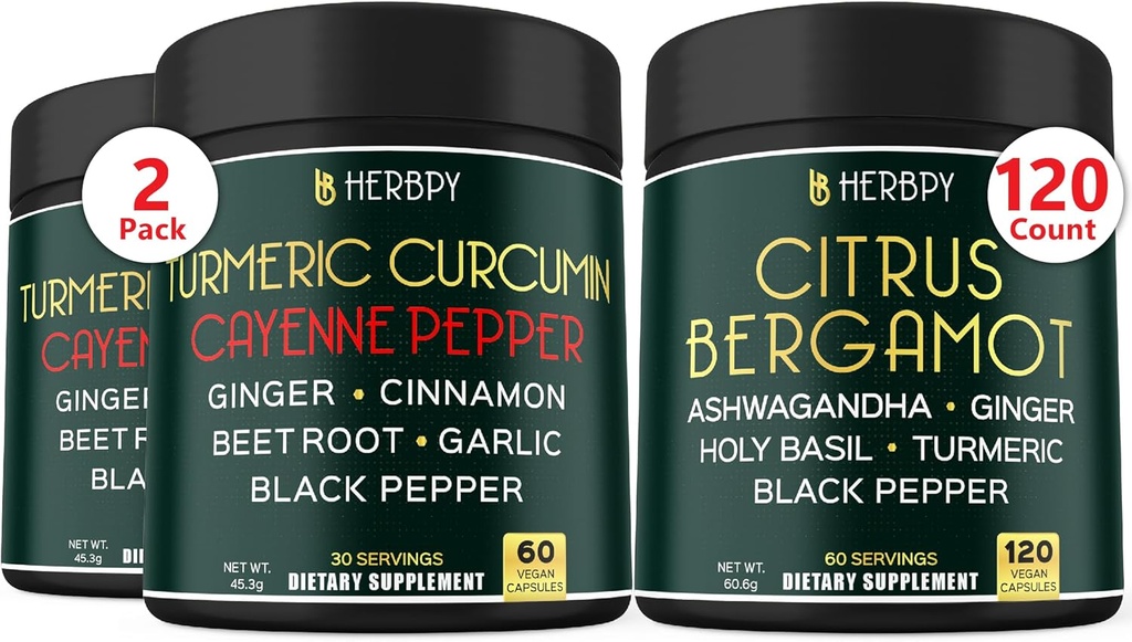 Bundle 2-Pack 7in1 Curcumin 补编 & 6in1 Citrus Bergamot 供消化、放松、心脏健康和免疫的补编