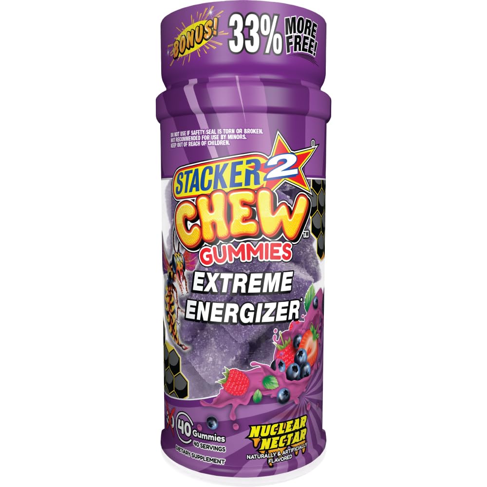 堆叠器2 Chew:极端能量 - 40 Gummys瓶