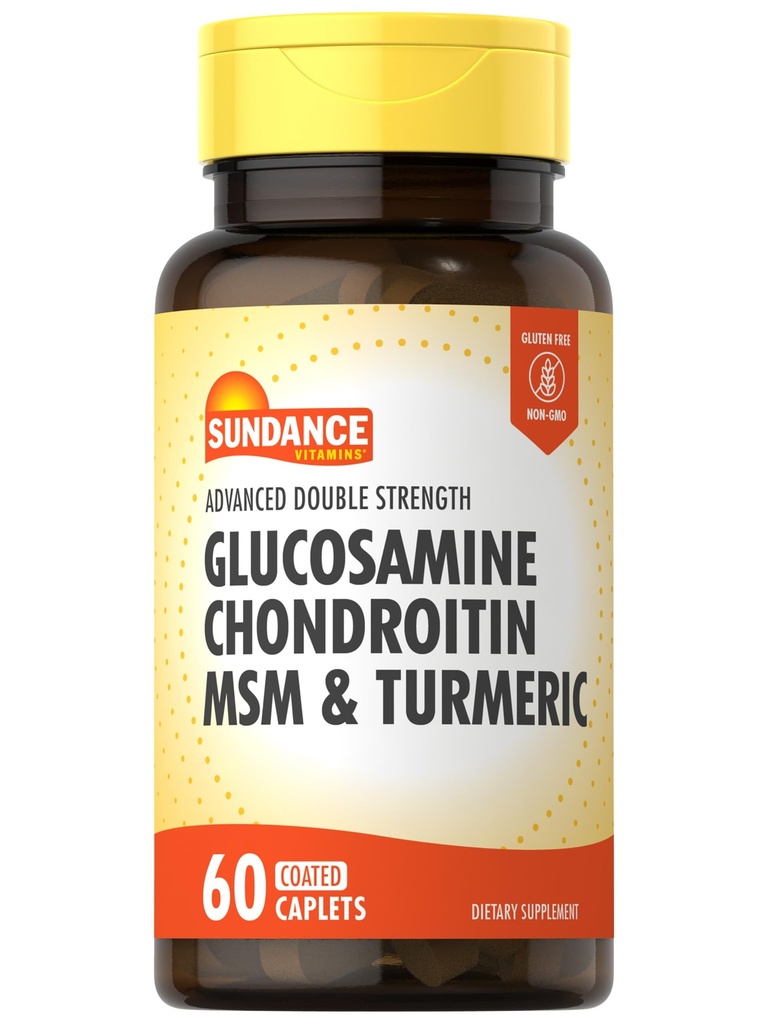 Sundance Glucosamine Chondroitin MSM 和 Turmeric 60 Caplets 双强 + 非GMO 和 Gluten 免费补编