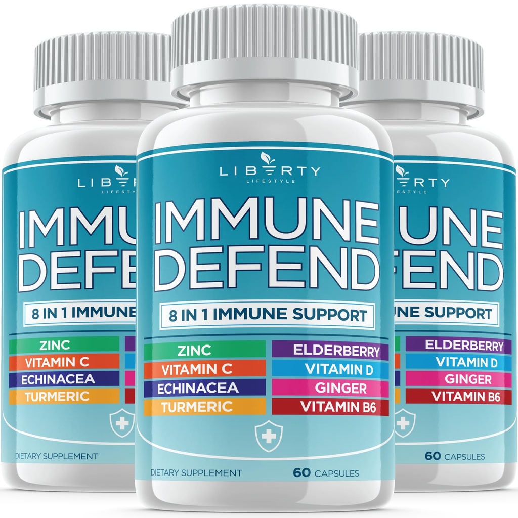 8 in 1 Immune Defense Support, 豁免维生素补充剂,配有锌50mg, 维生素C Elderberry VIT D35000 IU, Turmeric Curcumin & Ginger, Echinacea - 儿童成人过敏救济