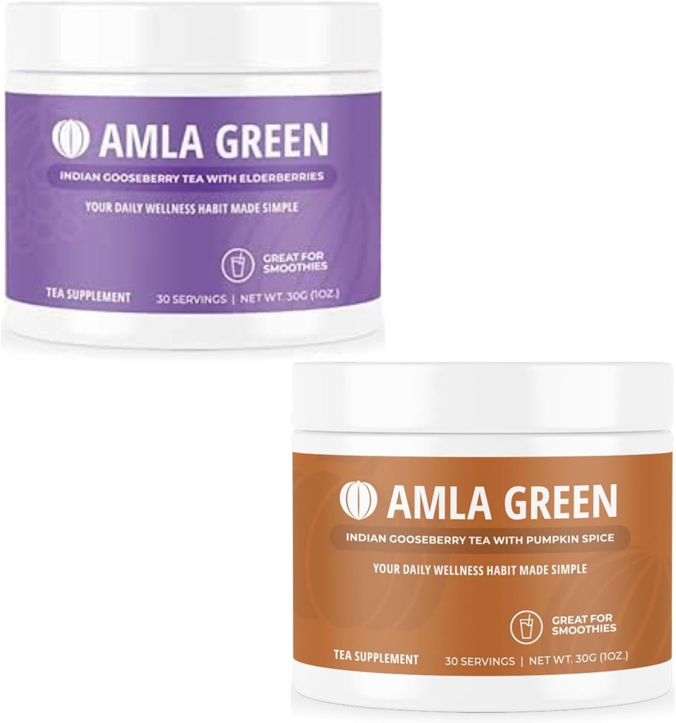 Amla Powder & Green Tea Superfood 配有长老莓和南瓜辣椒,有机,Vegan,30种服务