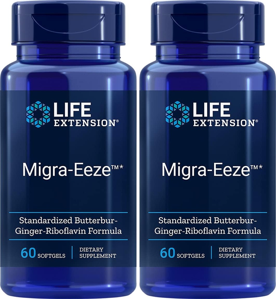 寿命延长 Migra-EezeTM 标准化的 Butterbur-Ginger-Riboflavin 公式, 60 Counter (Pack of 2)