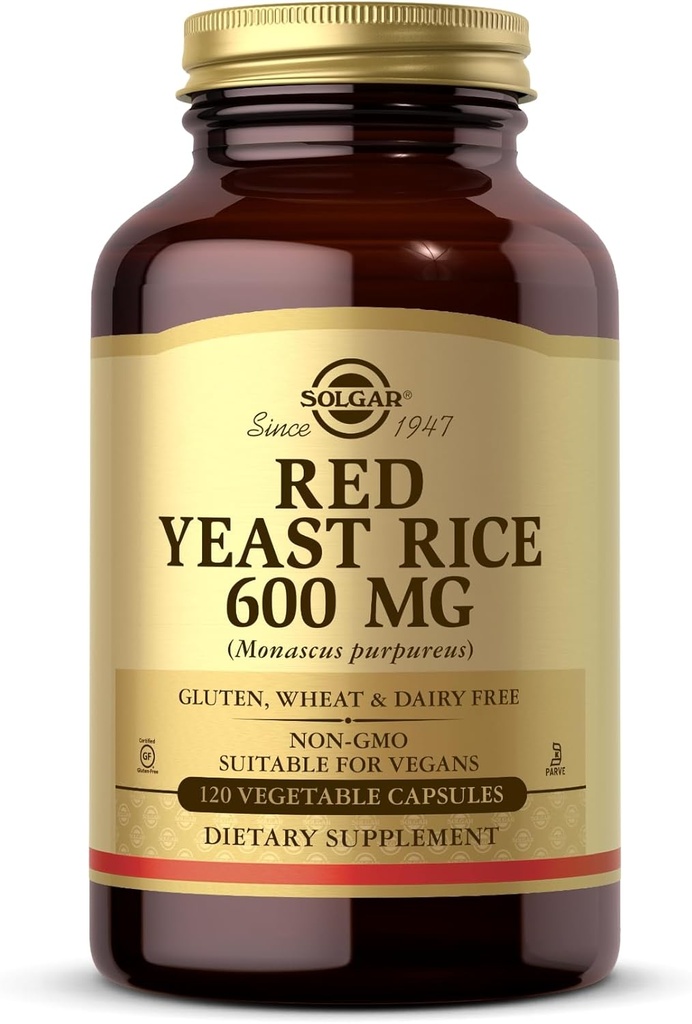 Solgar Red Yeast Rice 600 mg - 120 蔬菜卡普尔 - 非GMO、Vegan、Gluten & 奶制品免费,Kosher - 60 服务