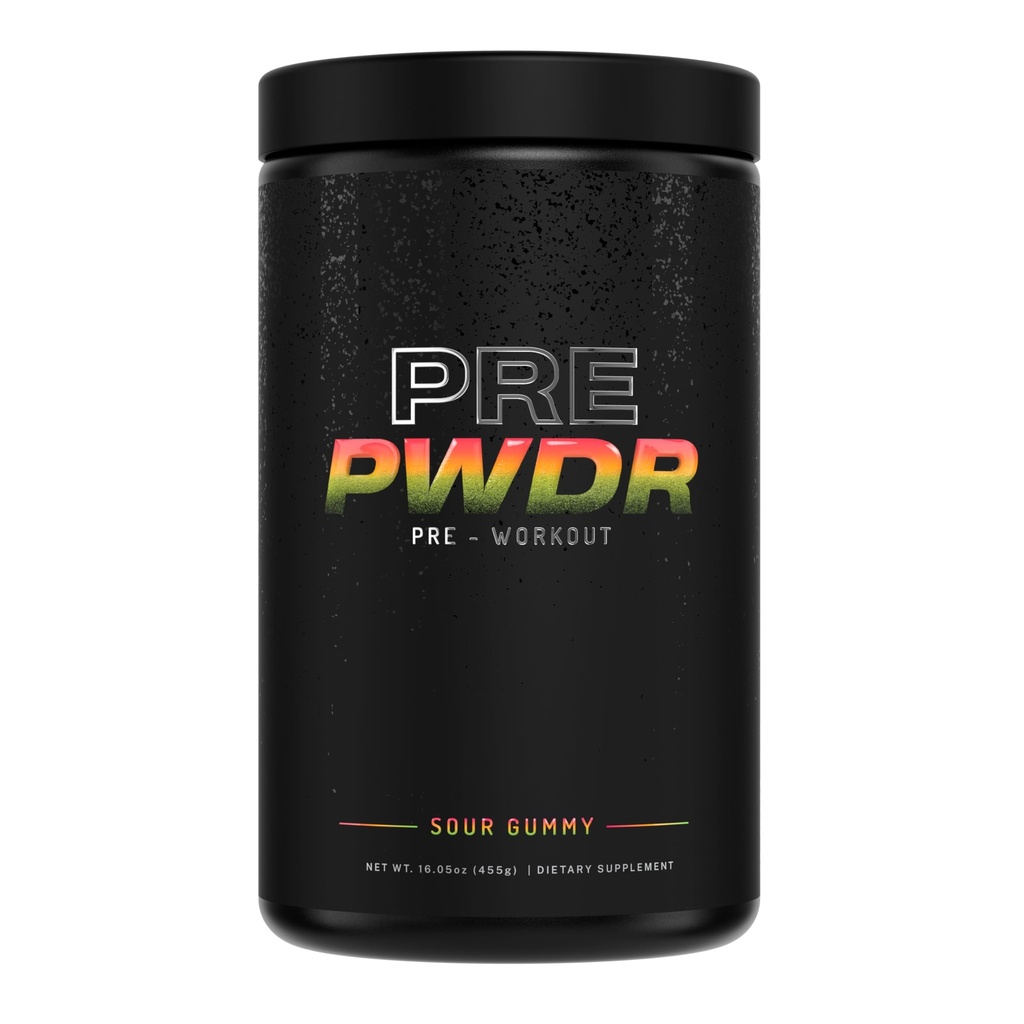 PWDRS 工作前粉,所有能源、泵、耐力和强度的自然工作前粉,配有咖啡因(Sour Gummy)