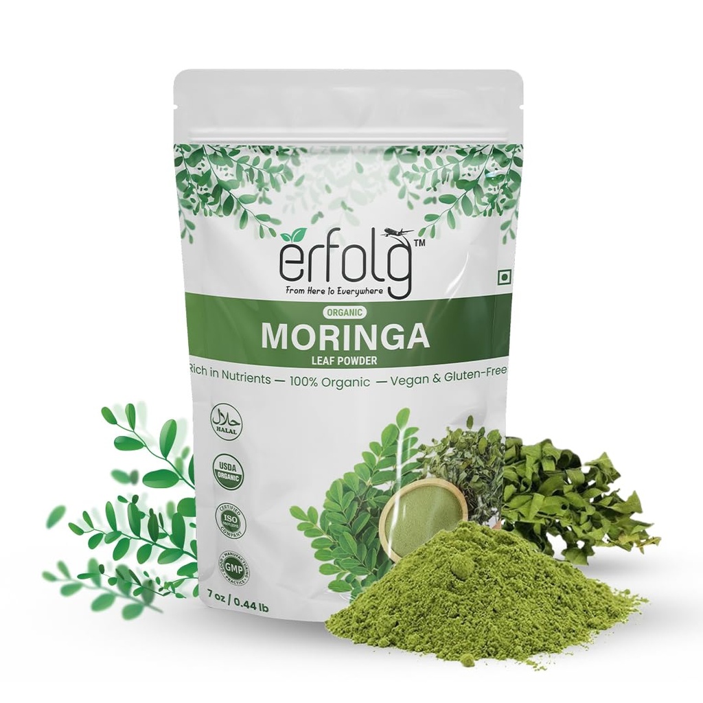 Erfolg 100% 有机莫林加 Oleifera 叶粉 → 7 oz - 0.44lb → 富营养素, Vegan & Gluten - Free, 富含抗氧化剂和免疫维生素 → 莫林加 饮料 → 莫林加 茶