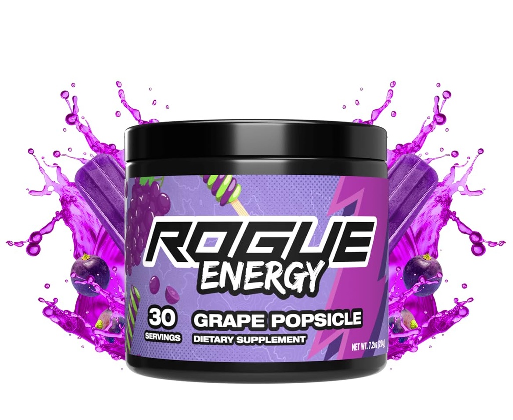 Rogue Energy Drinking Power for Long Gaming Hours - Gaming Energy Powder for Mind Focus - 糖和葡萄糖免费 - 配有咖啡因和维生素的 Gaming 补充 - 美国制造(葡萄冰 - 30 services)