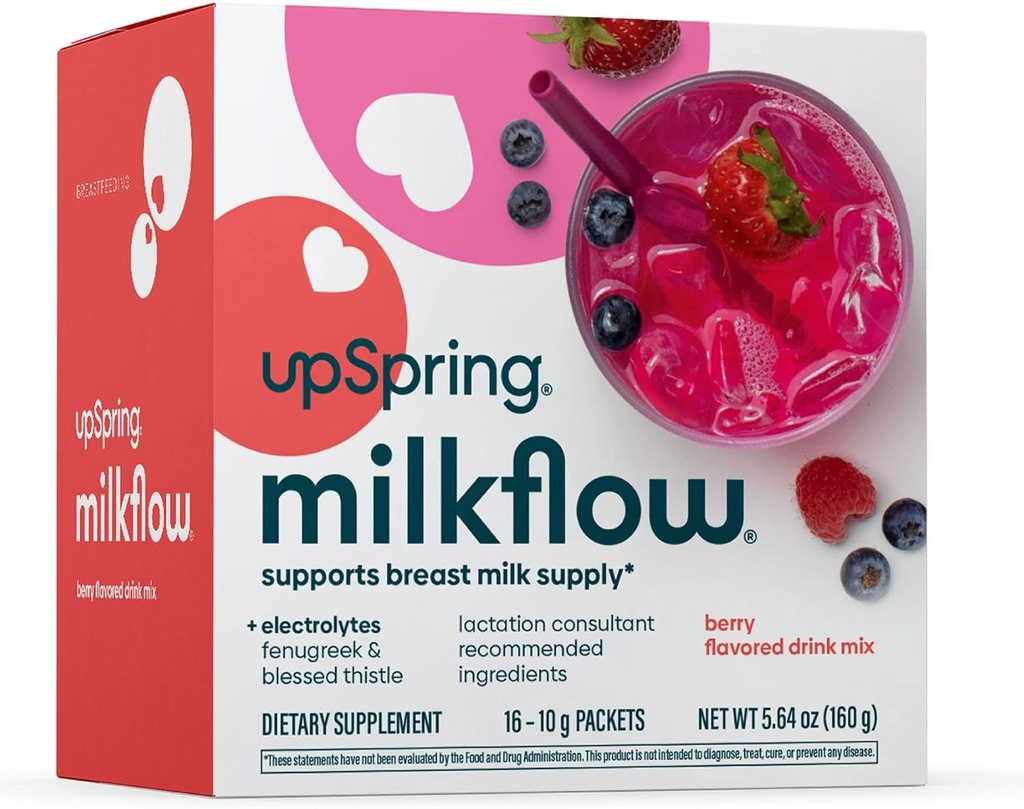 UpSpring 牛奶流 电解质 母乳喂养补充品 饮料混合剂 与 Fenugreek | Berry Flavor | 哺乳补充剂 支持母乳供应和恢复电解质 | 16 饮料混合剂