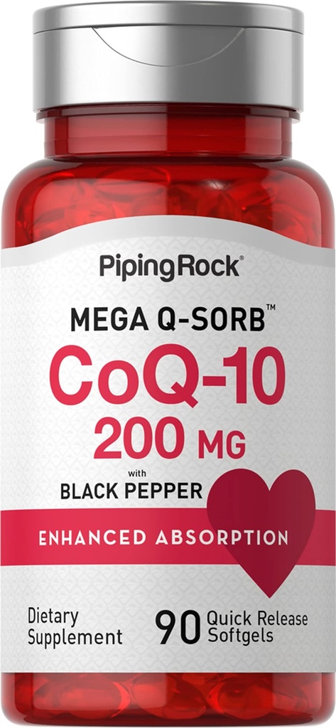 Piping Rock CoQ10 200mg Softgels | 90 Count | Supplement for Women and Men | with Black Pepper Extract | Non-GMO, Gluten Free
