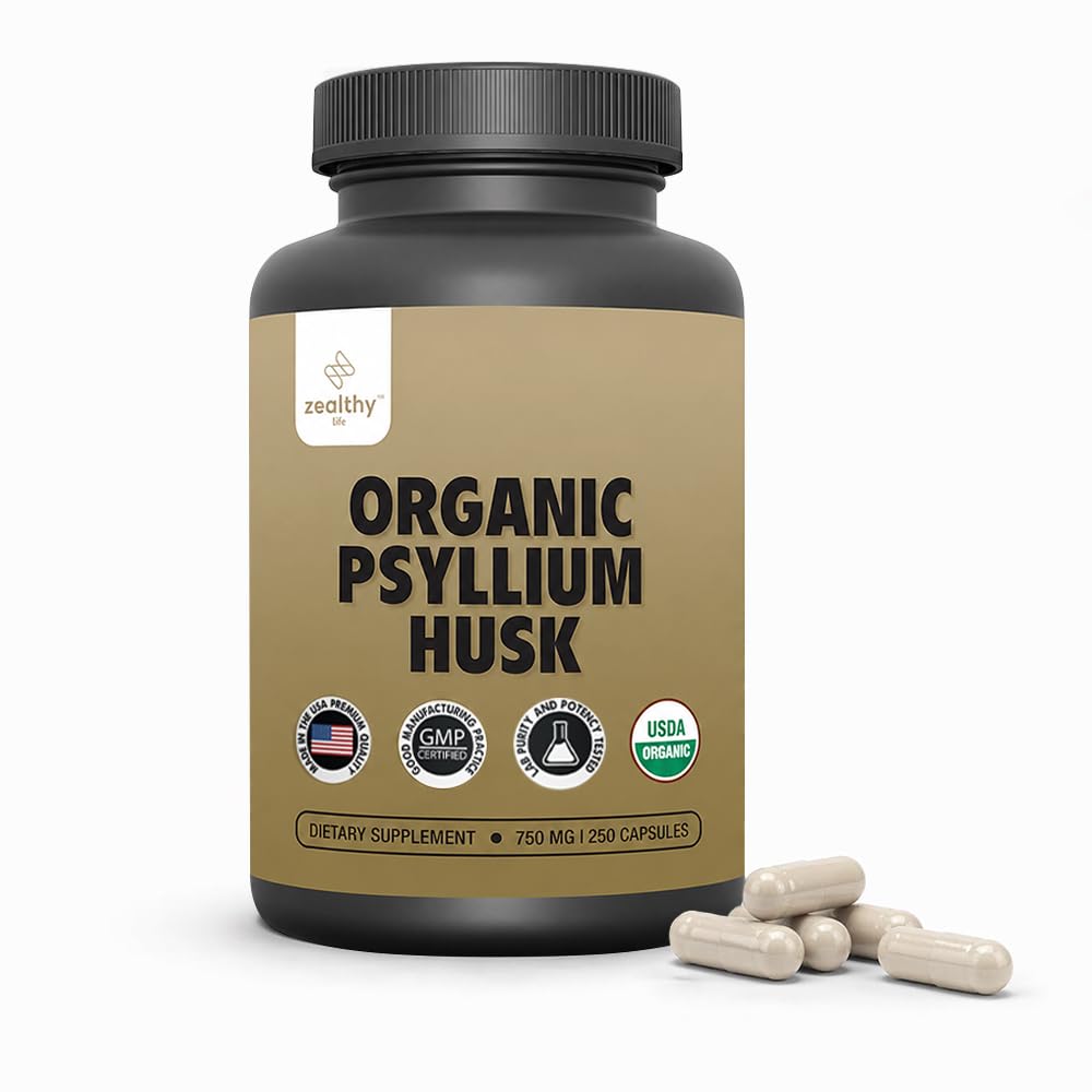 有机lium壳(Phyllium Husk Capsules 750 mg),Gut Health的天然纤维补充物* - Phyllium Husk粉末的替代品,Zealthy Life,250 Capsules