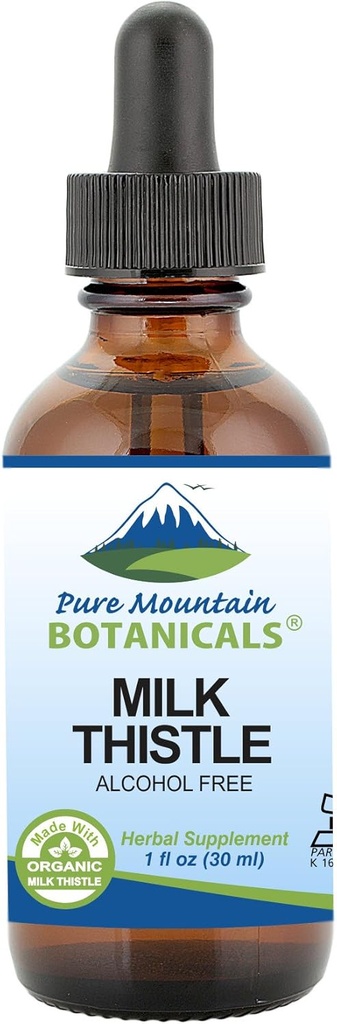 Pure Mountain Botanicals Milk Thistle Extract - Vegan, Kosher Certified Liquid Formula - Made with 333mg Organic Milk Thistle Tincture - 1 Fl Oz Bottle