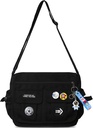 装有可爱副店的时装十字背包 Nylon Casual Misser Bag 装有Pendant轻量级手提包旅行日包装(黑色)