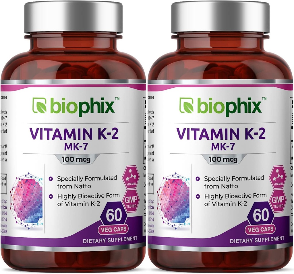 活体维生素K2 MK-7-100 mcg 60 Vcaps 2 Pack - 支持强骨免疫健康