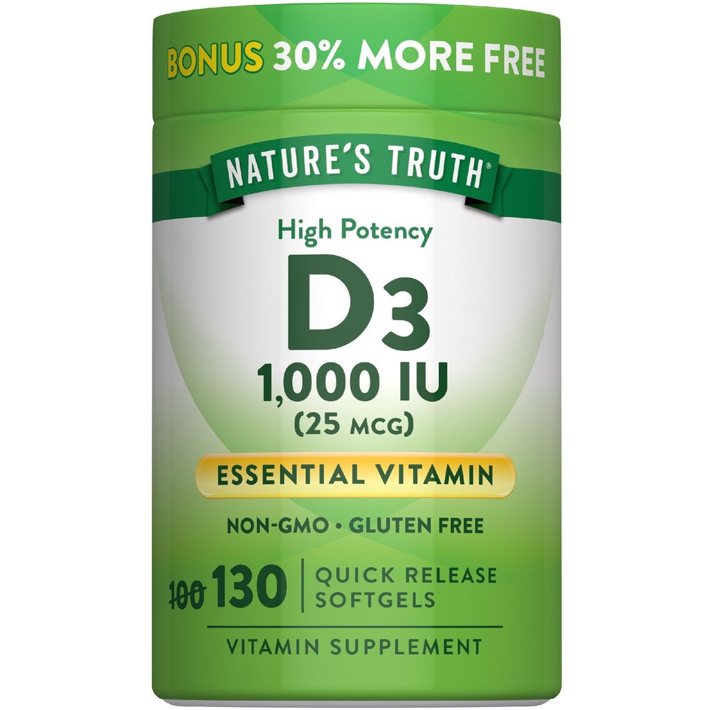 大自然的真理维生素D3 1000 IU 软胶 QQ 高概率公式 25 mcg QX Non-GMO & Gluten 免费补充