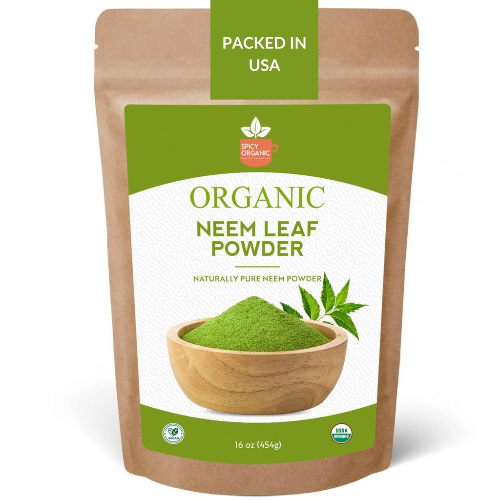 SPICY ORGANIC NEEM Powder – 16 oz. - 认证的USDA有机 - 非GMO - 新鲜干燥的NEEM叶粉用于健康发型和皮肤 - Azadirachta Indica Ayurvedic 草药用于总体健康
