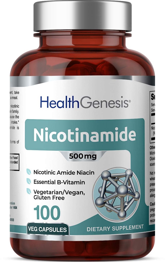 B-3 Nicotinamide 500 mg 100 Vcaps - Nicotinic Amide Niacin Natural Flush-Free Vitamin Formula - Supports Skin Cell Health