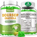 2 Pack Soursop Graviola Gummys - 有机苏尔索普叶和水果提取 - 消化辅助,免疫支持和抗氧化剂属性 - 120 Apple Flavored Gummys