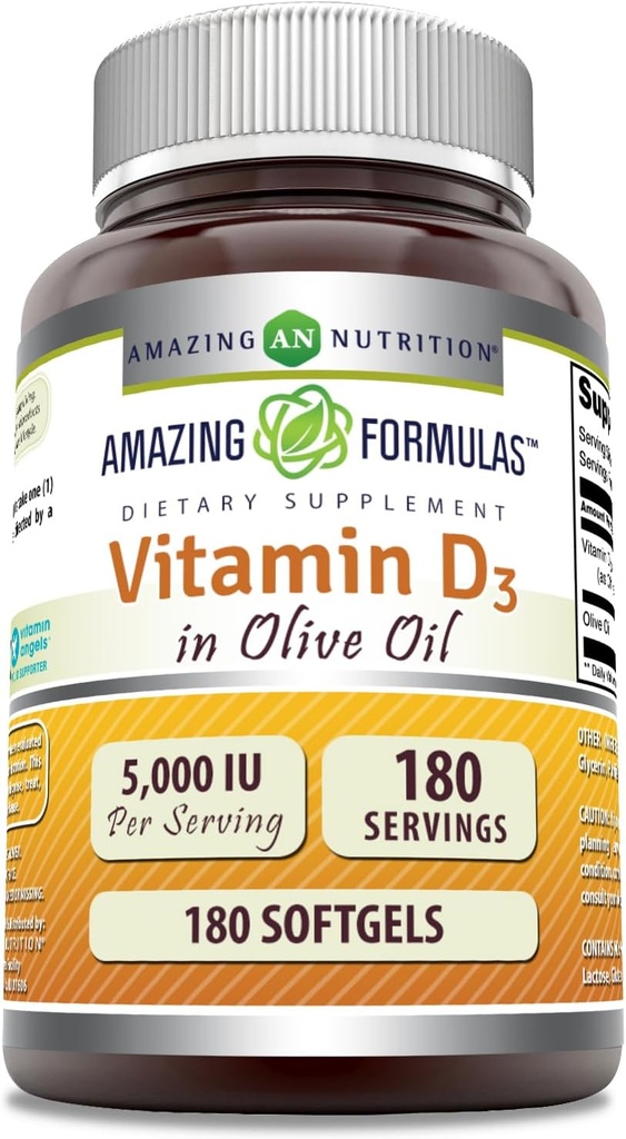 配有橄榄油5000 IU软胶的神奇方程式D3 Supplements QQ Non-GMO QQ Gluten Free QQ 在美国制造(180计数)