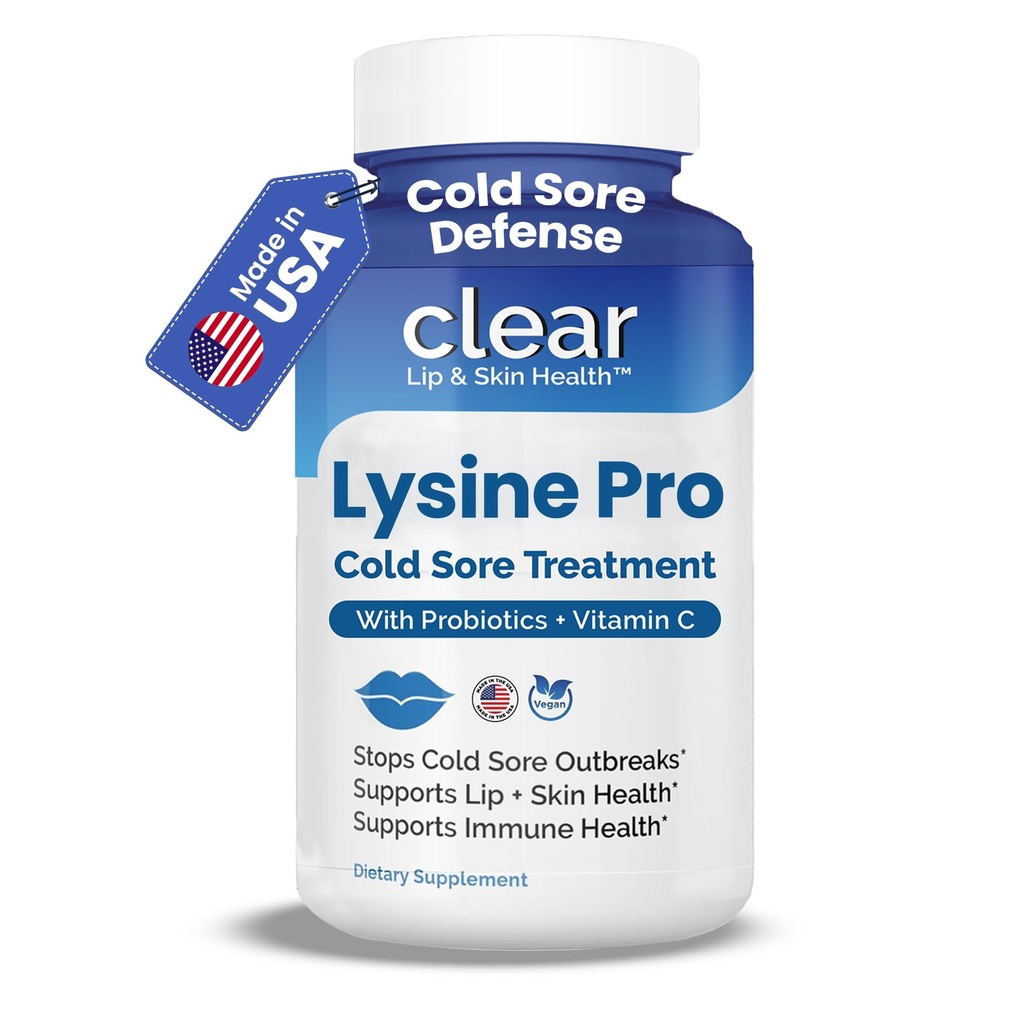 对口唇使用利辛酸冷却疗法,使用前Probiots & VIT C → 一个月供应 → 超充电Lysine Capsules 与Rhamnosus & Acidophilus 用于冷却索雷斯救济,皮肤+Gut健康与免疫支持