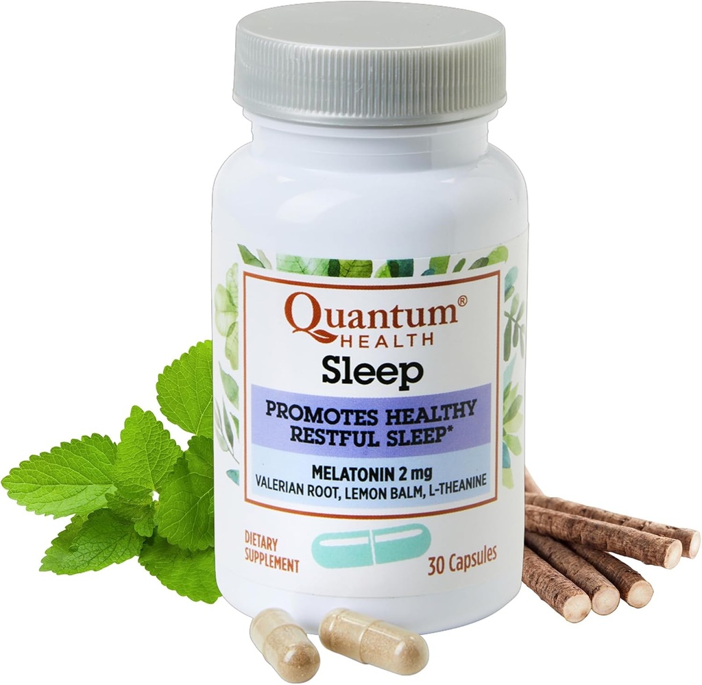 量子健康睡眠(Quantum Health Sleep Melatonin) 2mg 健康休息支持与放松的Valerian Root, Lemon Balm & L Theanine Daily Mind & Body Well Being for Women & Men - 30 Capsules 组合在一起
