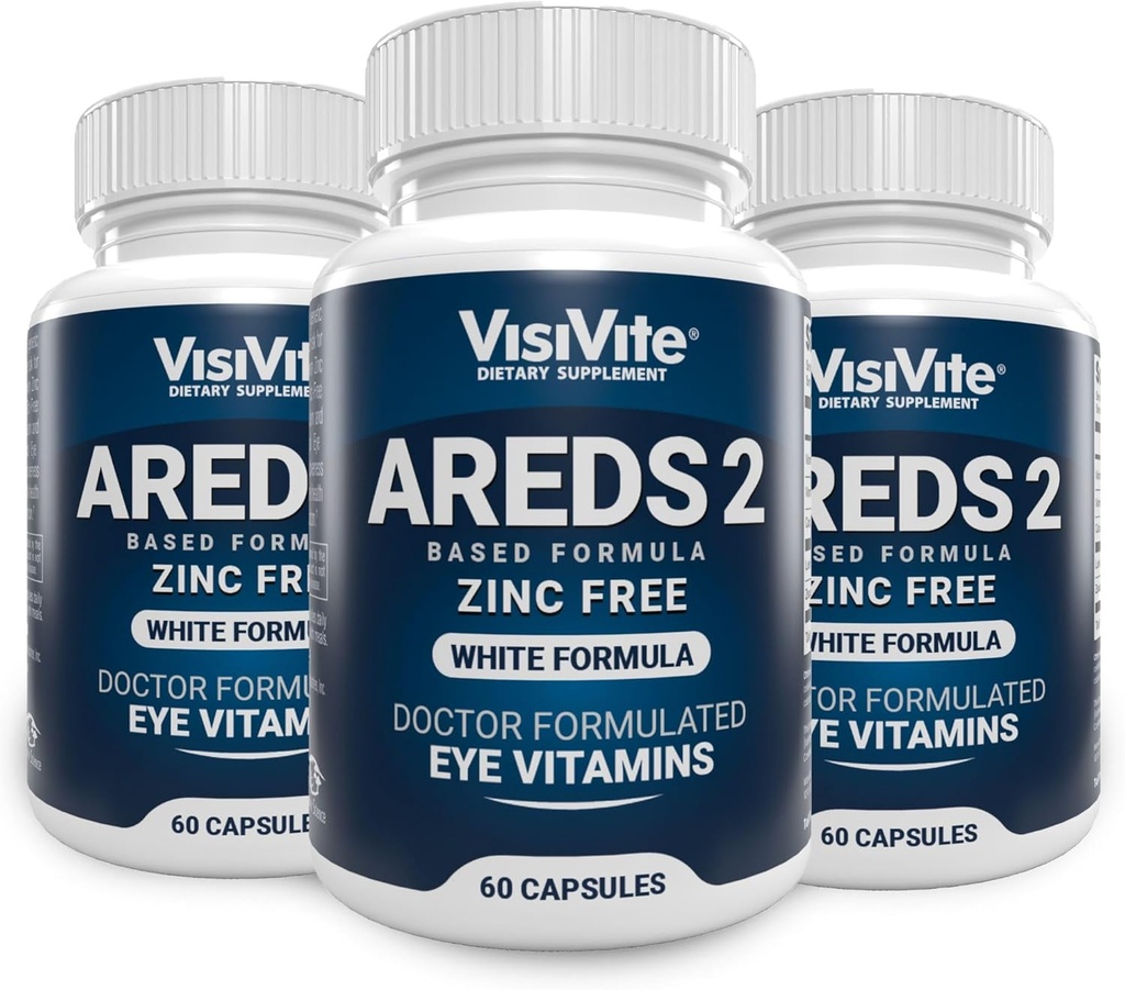 AREDS 2 锌自由白眼维生素 - Zeaxanthin Plus Lutein Macular Eye维生素 - 无豆 - 锌和铜自由毛眼健康公式 - 包3