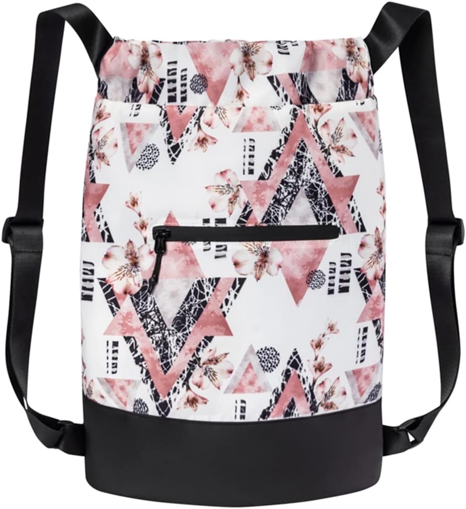GOMOYO Flex Cinch Drawstring Gym Bag for Women 现代花卉图形设计 持久轻量级 Gym Cinch Backpack QQ 18"×14"×7" 粉红色