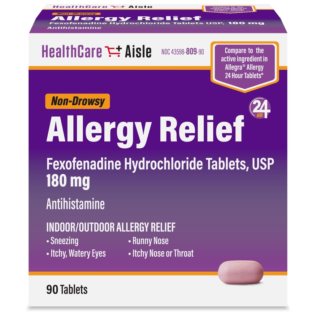 HealthCareAisle Allergy Relief - Fexofenadine Hydrochloride Tablets USP, 180 mg, 90 Tablets, Allergy Medication, Non-Drowsy 24-Hour Relief