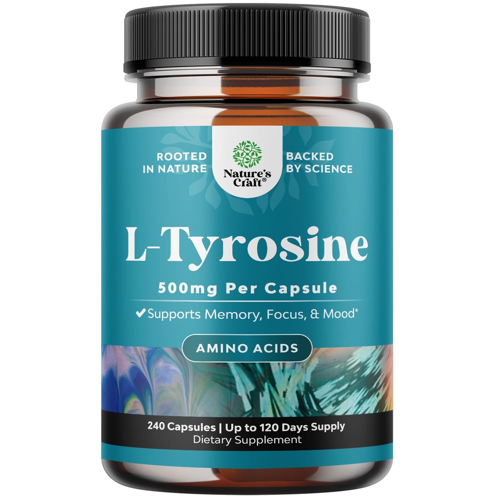 免费表格 L Tyrosine 1000mg Per service - 高强度 L-Tyrosine 补充能量和焦点支持 - 氨基酸 Nootropic 补充注意力和认知 - 240个计数