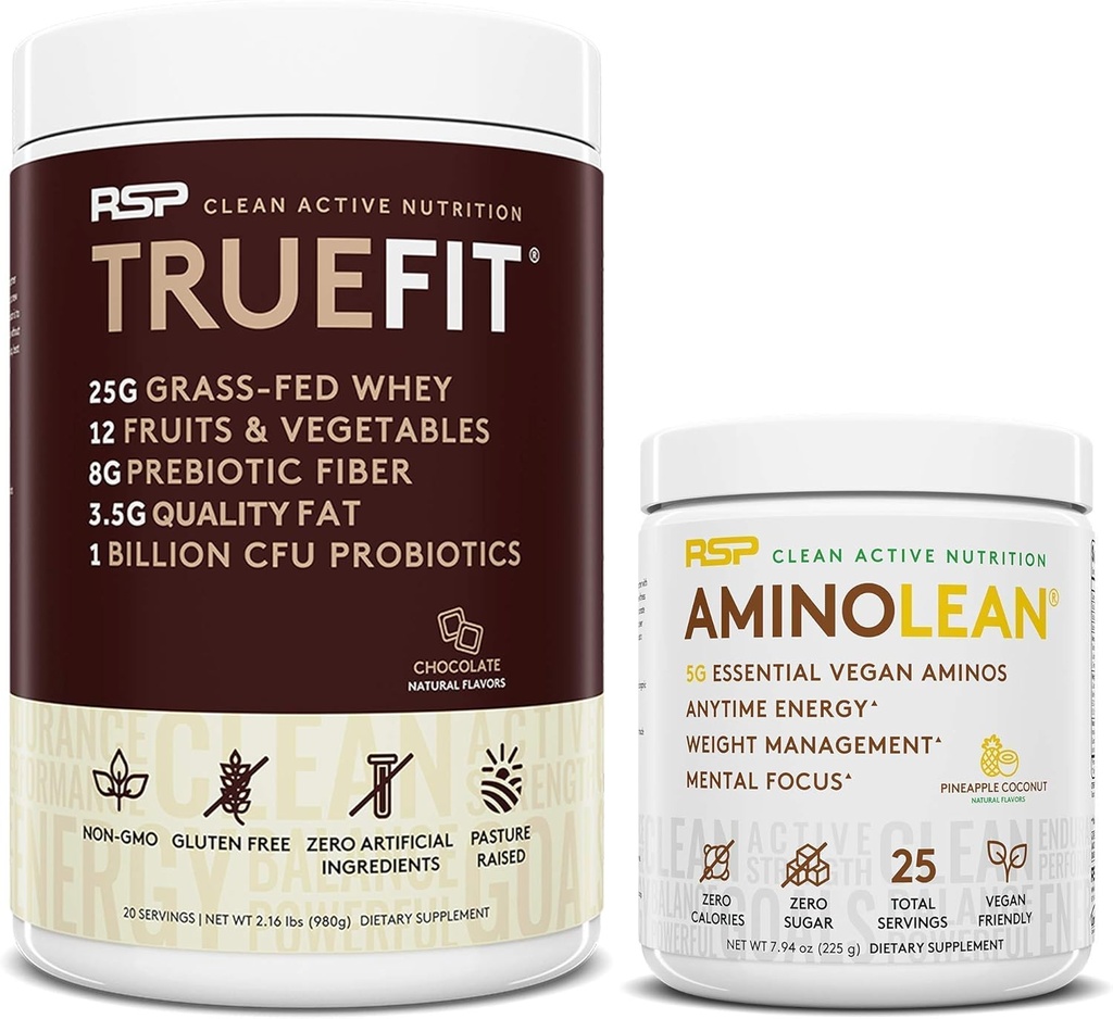 RSP Nutritions Vegan 氨基莱恩前置工作能源(Pineapple Coconut 25 services) 配有 TrueFit蛋白粉(Chocolate 2 LB)