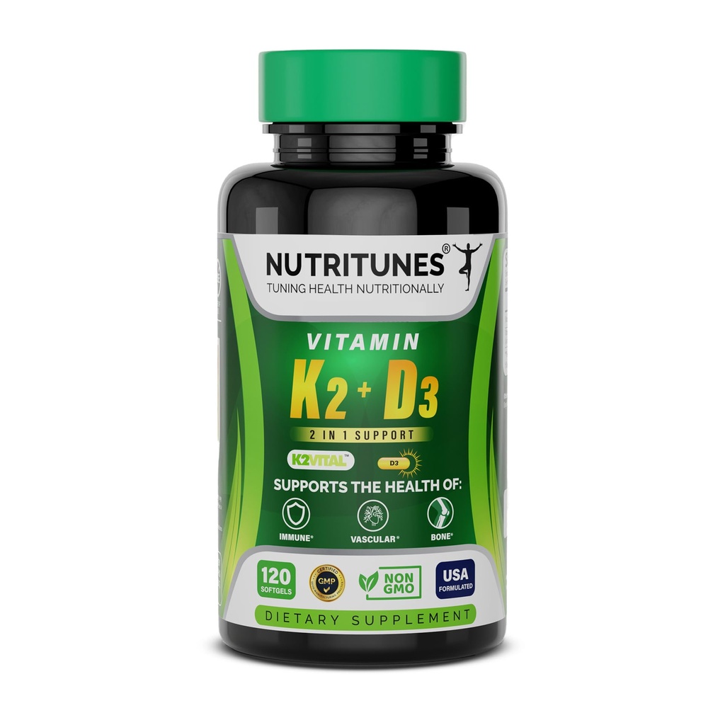 维生素D3 K2–5000 IU D3 & 100 mcg K2 MK-7 – 支持骨骼,心与免疫健康 K2 D3 维生素补充剂 120 Softgels, 4个月供应