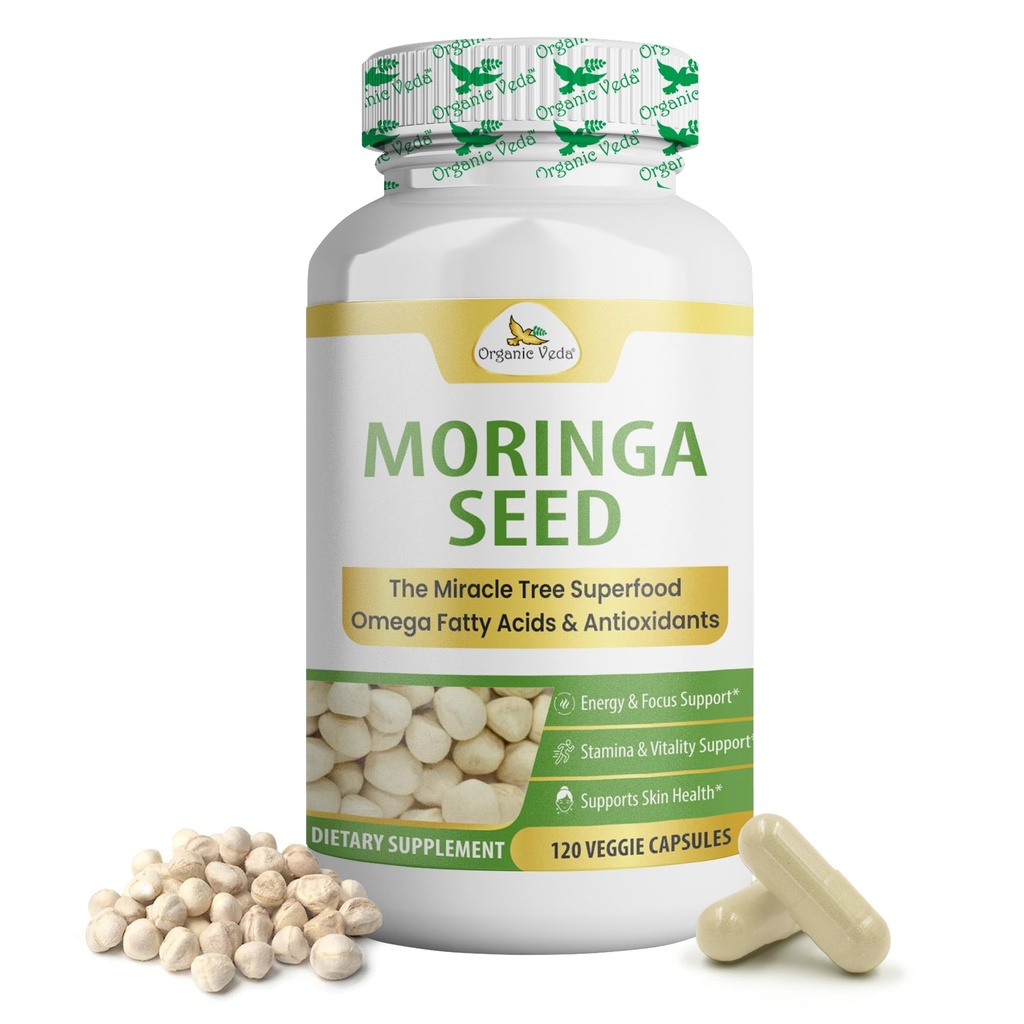 有机维达莫林加种子盖-100%纯有机莫林加奥利费拉种子粉和莫林加油 Omega 3 & 6,奇迹树抗氧化剂,维生素 - 能量和男女焦点助攻,120 cm