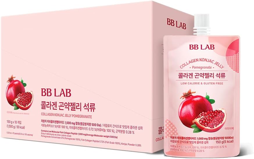 BB LAB Collagen Konjac Jelly, Pomegranate, (10 Packs/52.9 oz) - 5 卡路里,无糖,鱼 Collagen Peptide 1 000 mg,低碳/可饮用零糖 Jelly Dessert, 饮食纤维,无糖