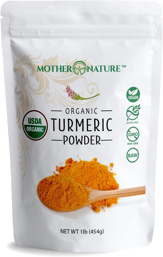 含有Curcumin的有机图尔克粉 - 印度生长的图尔克根(1lb, 16Oz) - 强力联合不适反应, 减少淤积,抗氧化剂 - Vegan, Gluten-Free, N-GMO & Dairy-Free