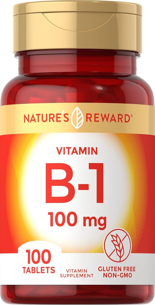 维生素B1 100mg(Thiamine) - 100 Counter - 蔬菜,Non-GMO & Gluten Free Supplement - by Nature's Rewards - 自然奖