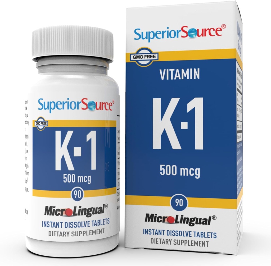 高级源维生素K1 500 mcg - 骨强力与健康支持补充剂 - 维生素K 补充剂 Aids Blood Health and Calcium 吸附剂 - 100 亚语溶解片