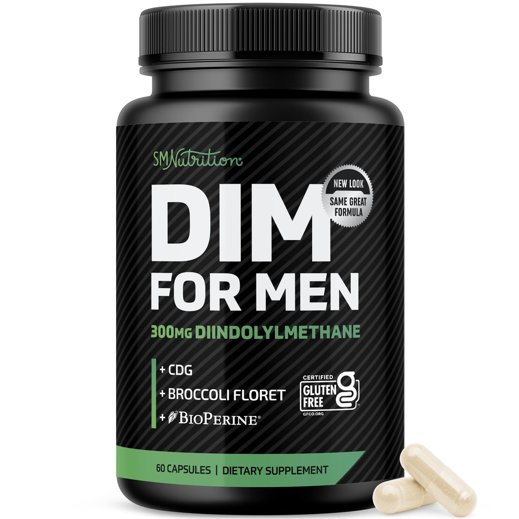 DIM 男性补充300mg + 雌激素阻塞器和Aromatase Inhibitor + 超强男性荷尔蒙平衡与适配器 + Diindolylmethane Plus CDG & Brocoli Floret → Gluten-free → 60 Ct