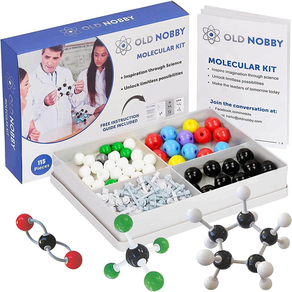 老诺比化学模型 Kit - 115 Piect分子模型集包括原子,债券,指令指南 - 学生STEM科学工具,有机化学,分子学习 - 多彩模型