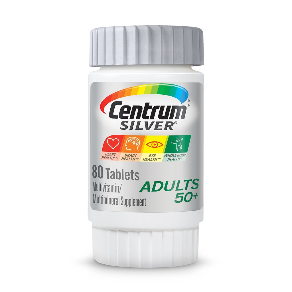 Centrum Silver Multivitamin for Adults 50 Plus, Multivitamin/Multiminal Supplement, Vitamin D3, B-Vitamins, Gluten Free, 非GMO 成份,支持老年人的记忆和认知 - 80 Ct