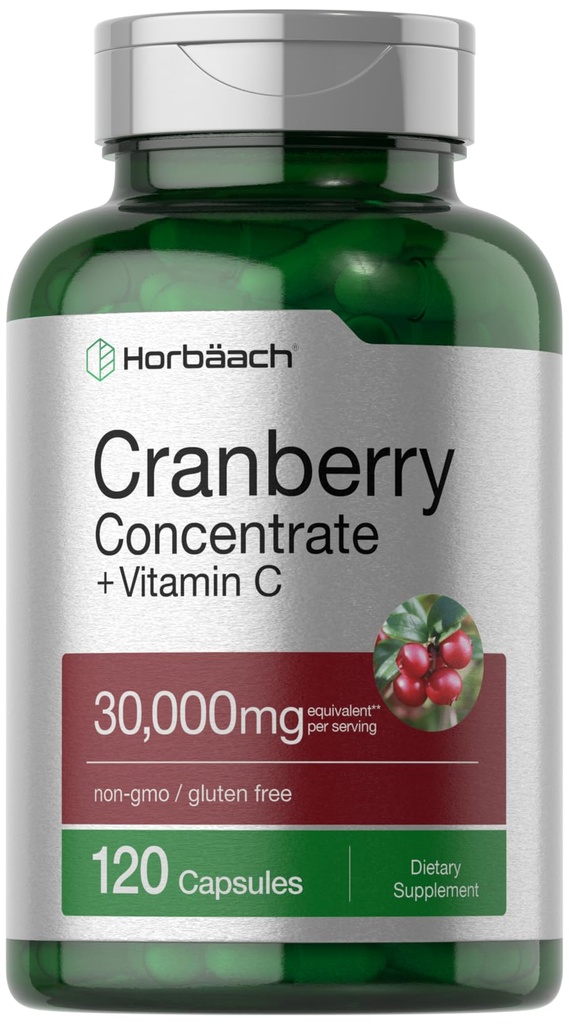 Horbäach Cranberry 集中抽取药丸 + 维生素 C + 30,000 mg + 120 Capsules → 三重强势极有可能公式 → 非GMO 和 Gluten 免费补充