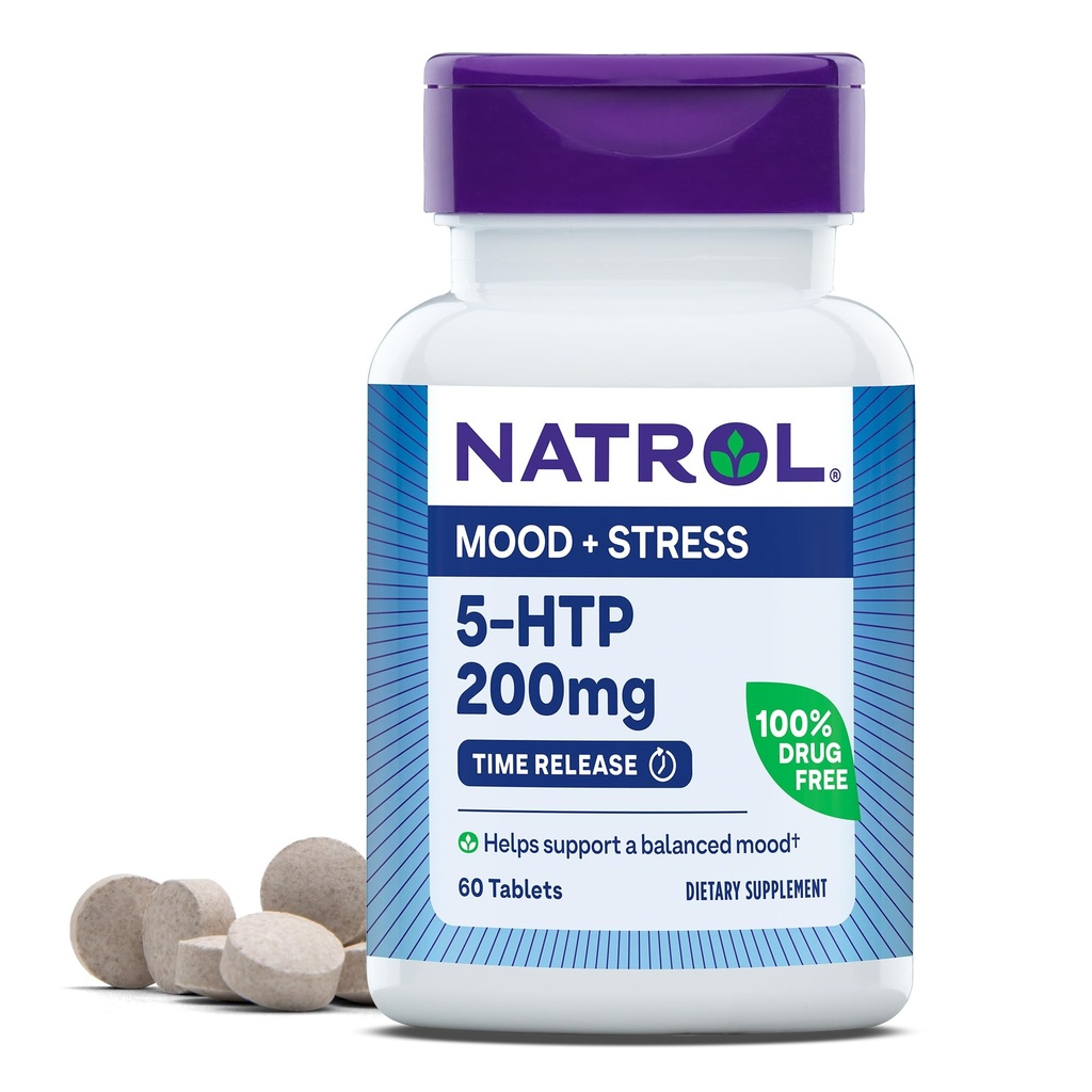 Natrol 5-HTP 200mg, 饮食补充帮助支持平衡的迷幻剂, 60 时间释放片, 60 日供应