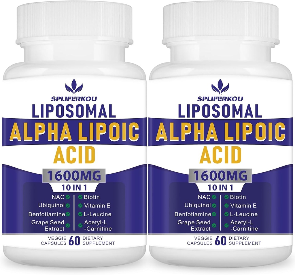Liposomal Alpha Lipoic Acid 1600mg/ service, Alpha 脂酸营养补充剂用于抗氧化剂健康、能源和代谢-Gluten Free & Non GMO 120 Capsules