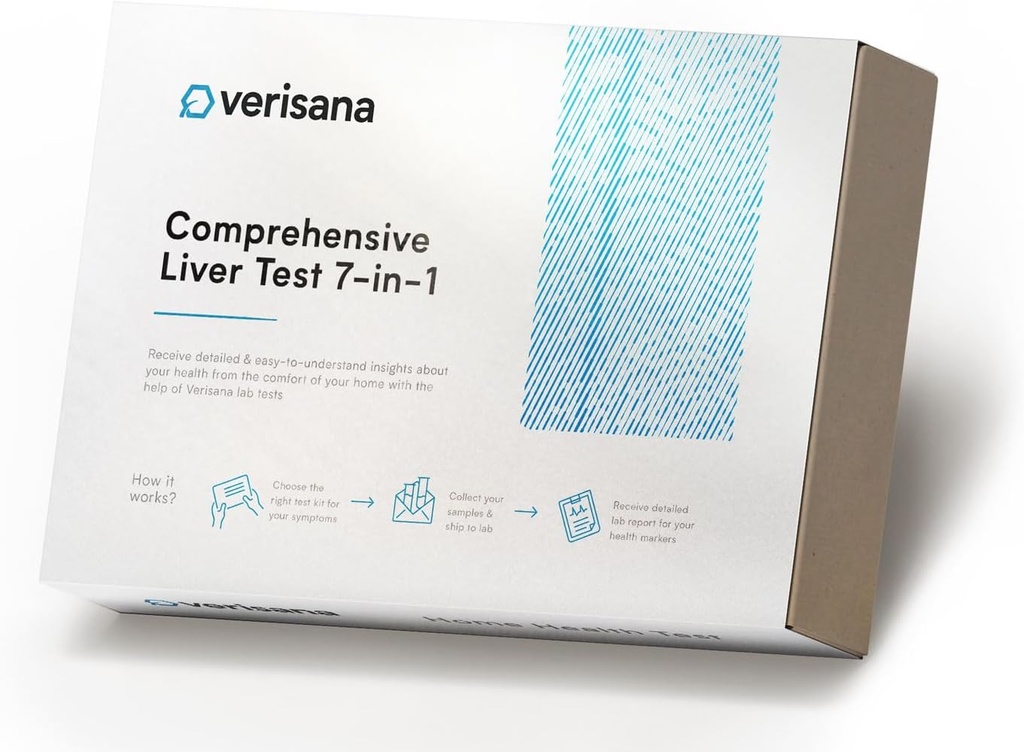 Verisana Liver测试 — 在Home Liver健康与功能检查 — 7个生物标志,包括AST、ALT、GGT、AST/ALT比率、HbA1c、HsCRP、TBILILI — CLIA认证实验室