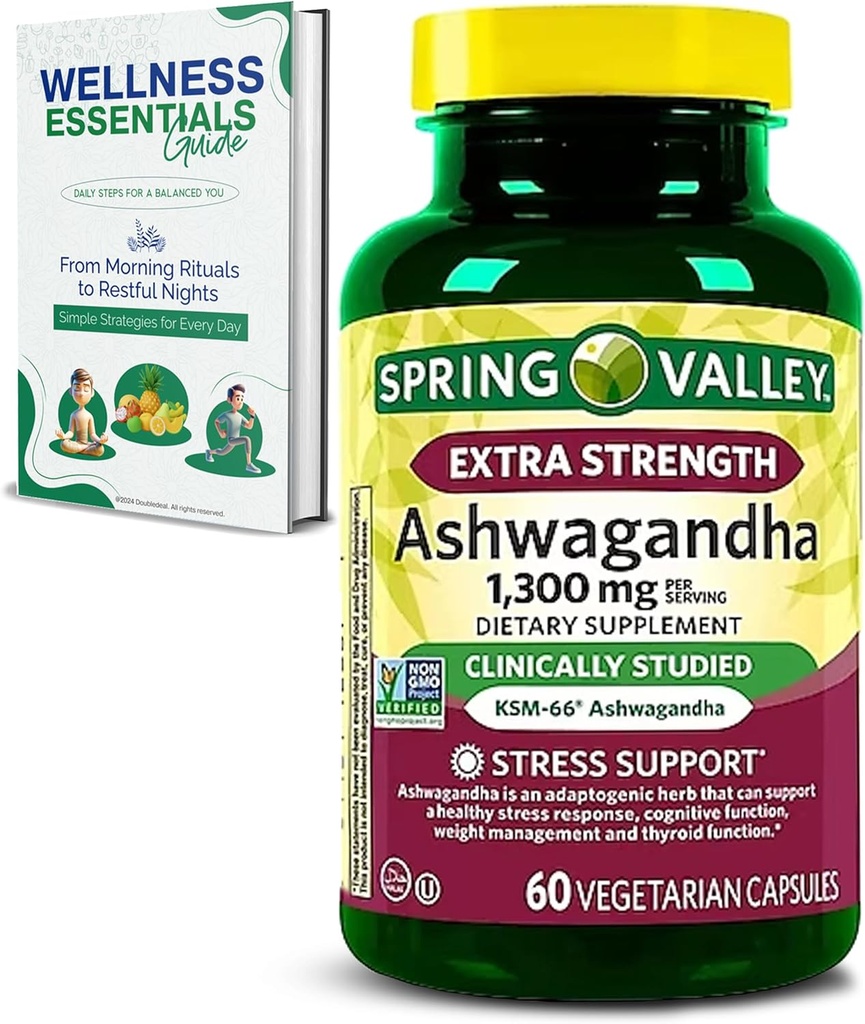 额外力量 Ashwagandha 1300 mg, 60 蔬菜 Capsules - 压力和认知支持 - 整体福祉,无大豆,无葡萄糖和无乳糖